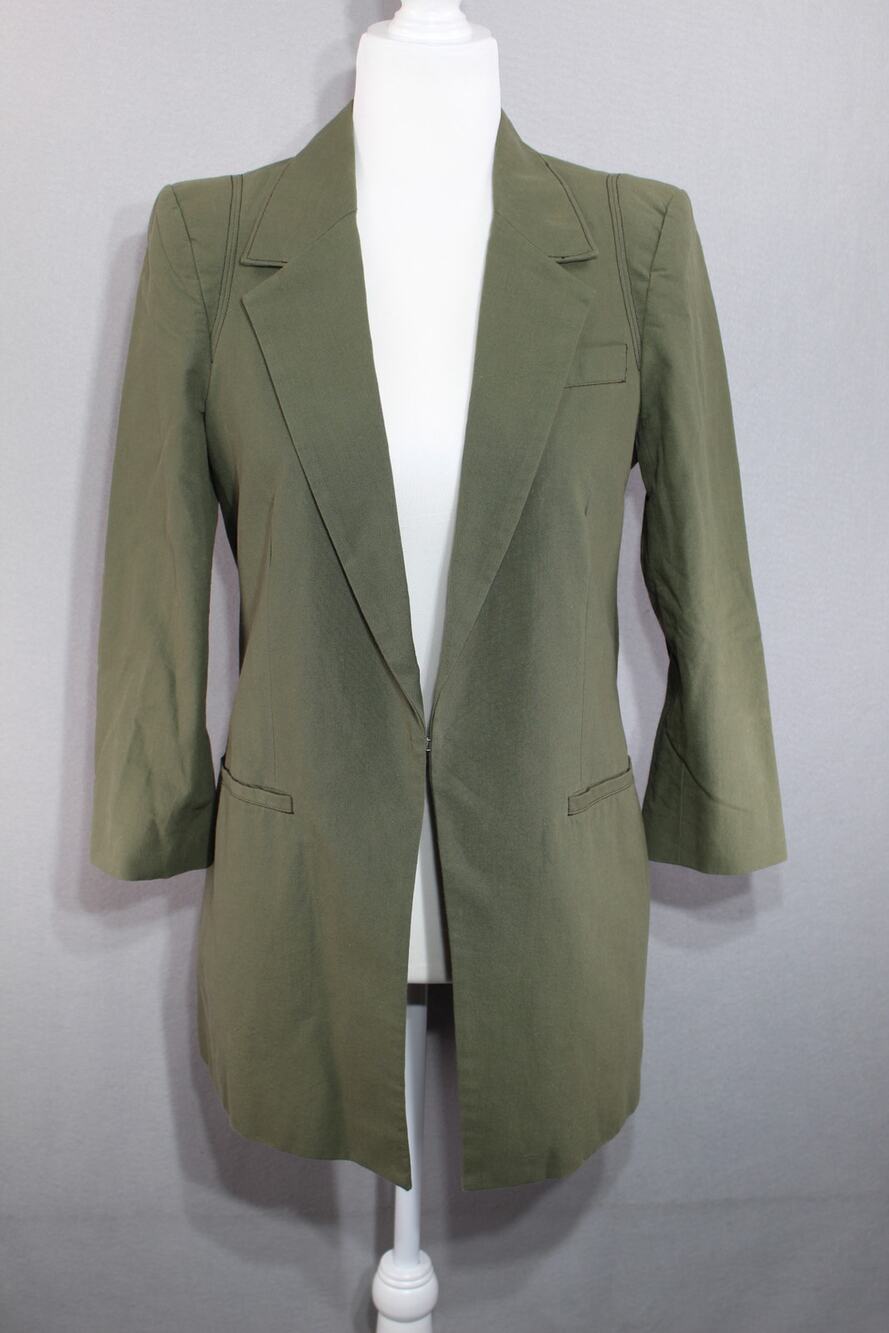 Elizabeth and James Olive Green Linen Blazer Jacket Women's 4 Silk Lined